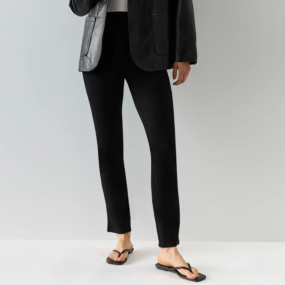 Quince Ultra Stretch Ponte Straight Leg 4-Pocket Black Pants Minimalist Size Lg